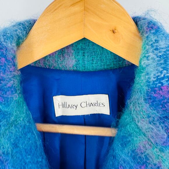 Vintage Hillary Charles Mohair Wool Blend Plaid Jacket Blue Green USA Made - Picture 10 of 10